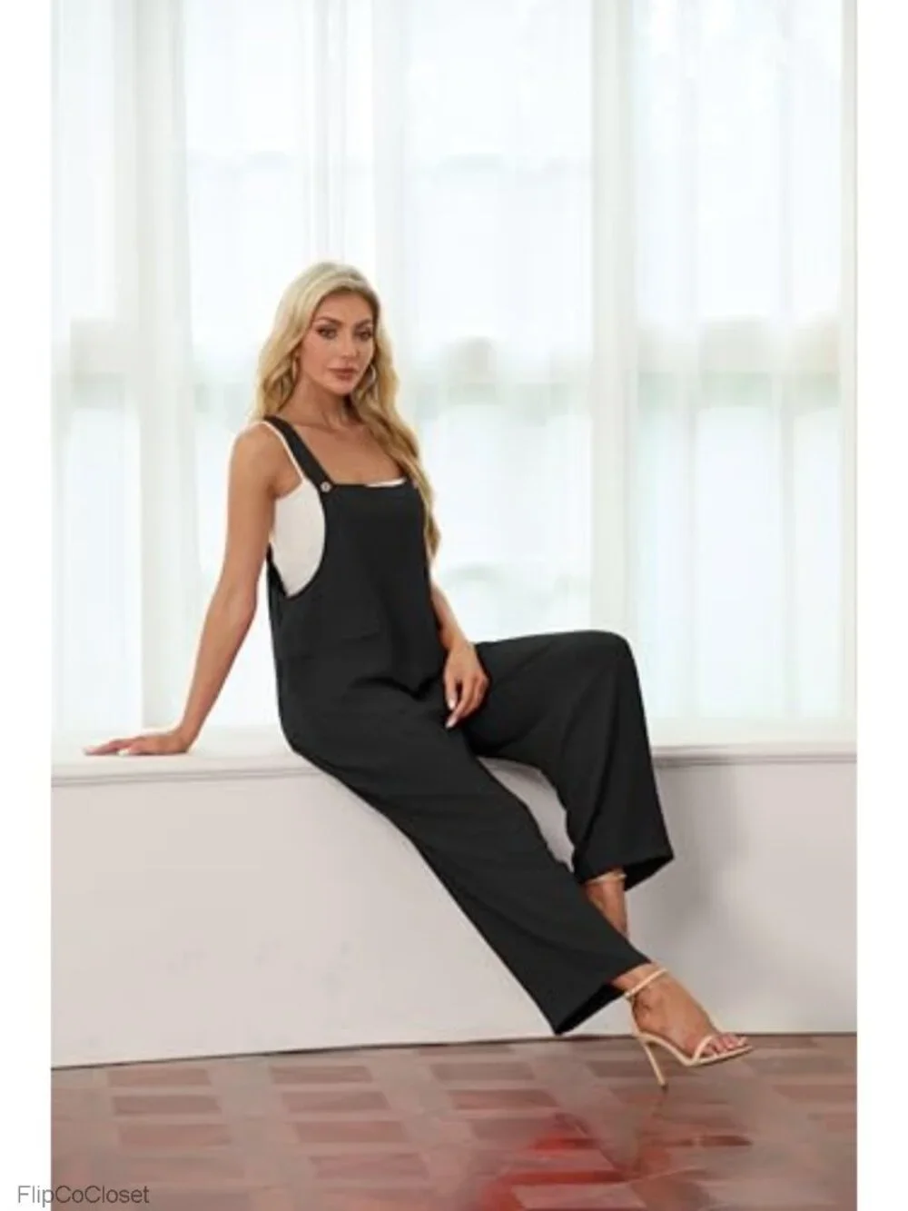 Boho Wide Leg Jumpsuit Sleeveless with Pockets 100% Polyester